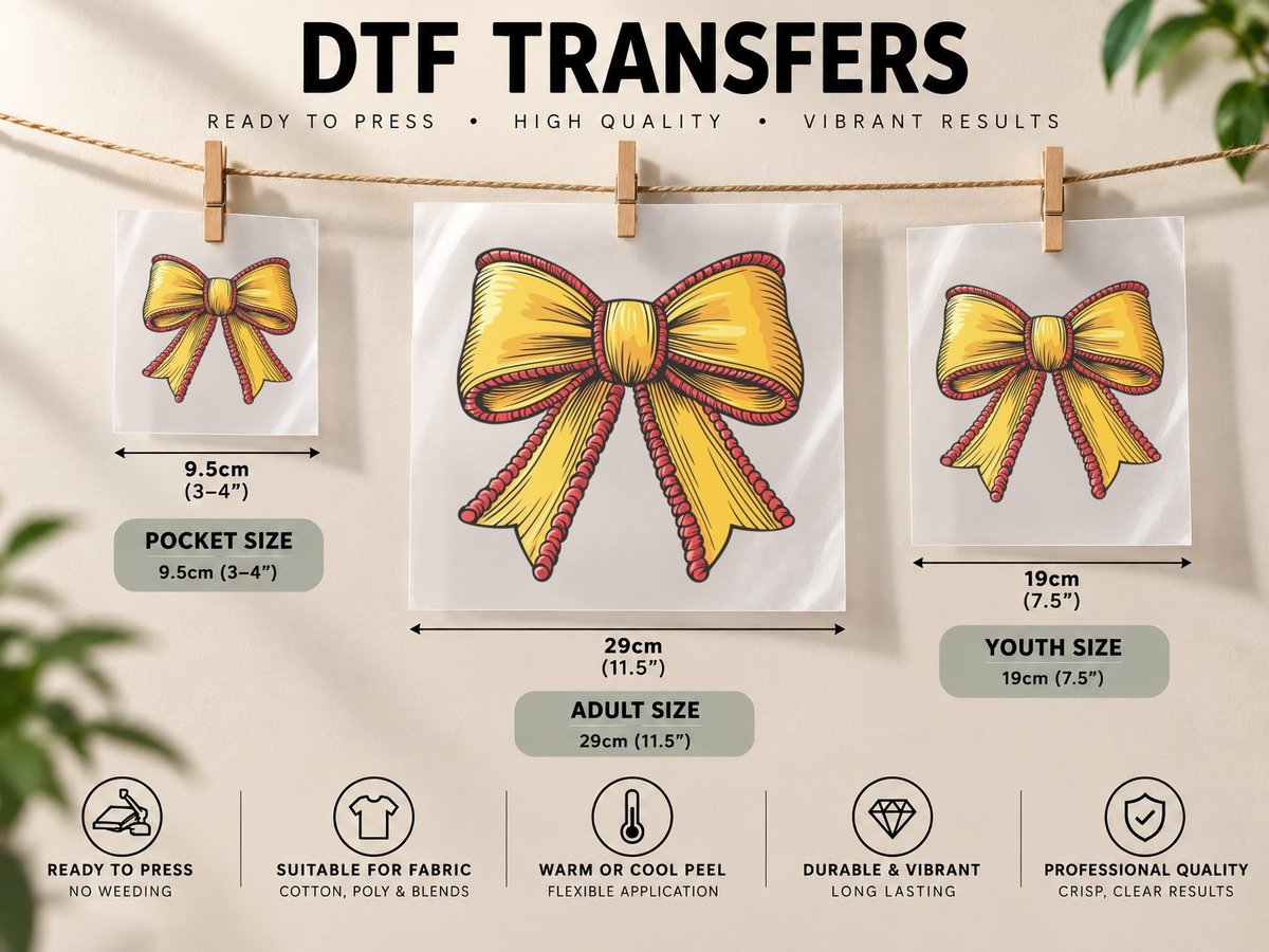 Festive Yellow Bow with Red Trim Softball, Softball Graphic DTF Transfer Iron On