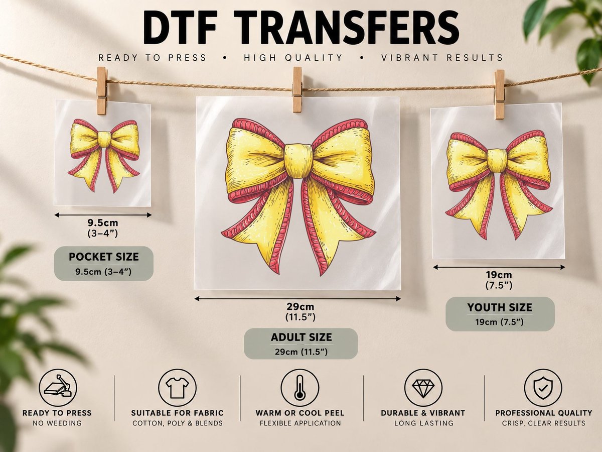 Festive Yellow Red Bow Softball, Softball Graphic DTF Transfer Iron On