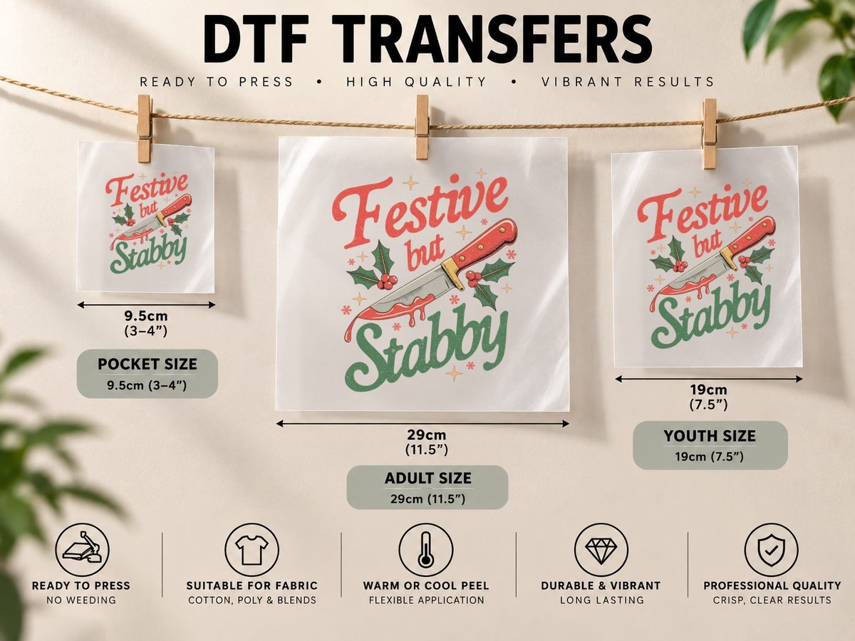 Festive but Stabby Christmas, Funny Xmas DTF Transfer Iron On