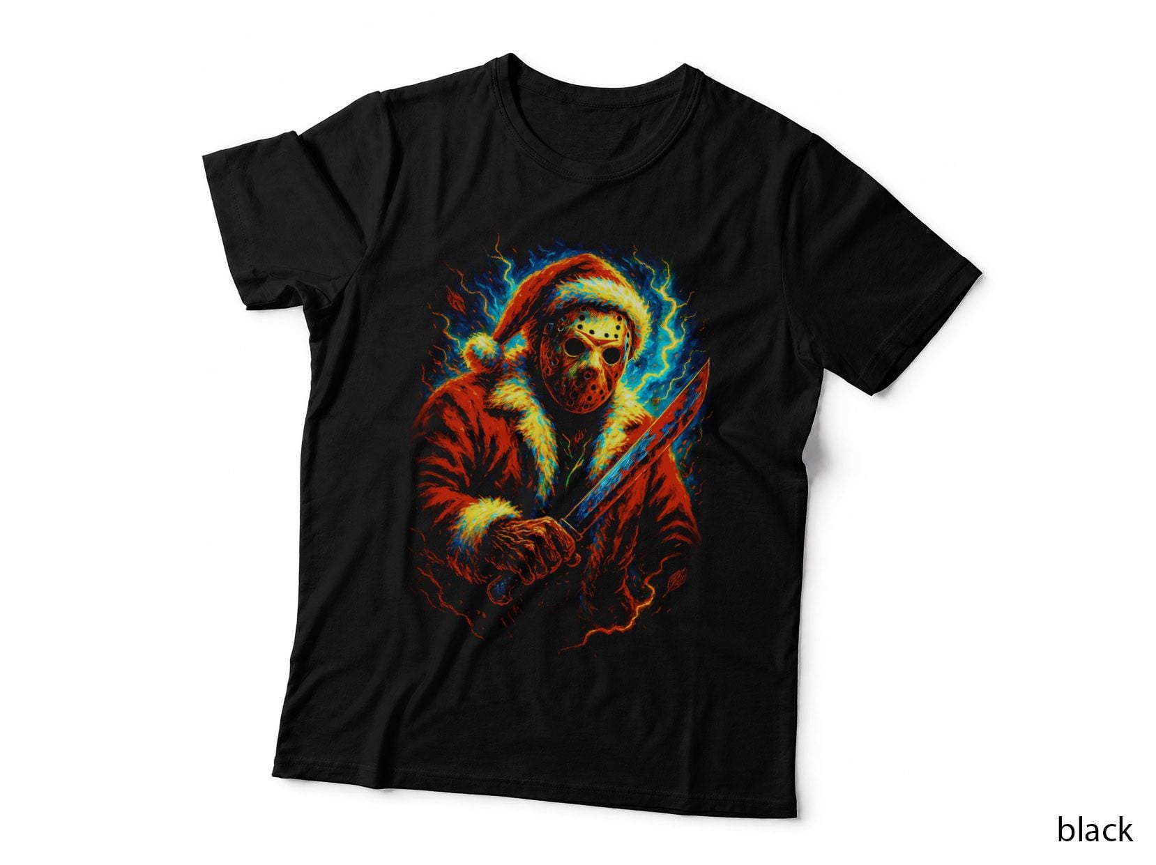 Fire Santa Explosion Red Yellow Blue Halftone Distressed T-Shirt