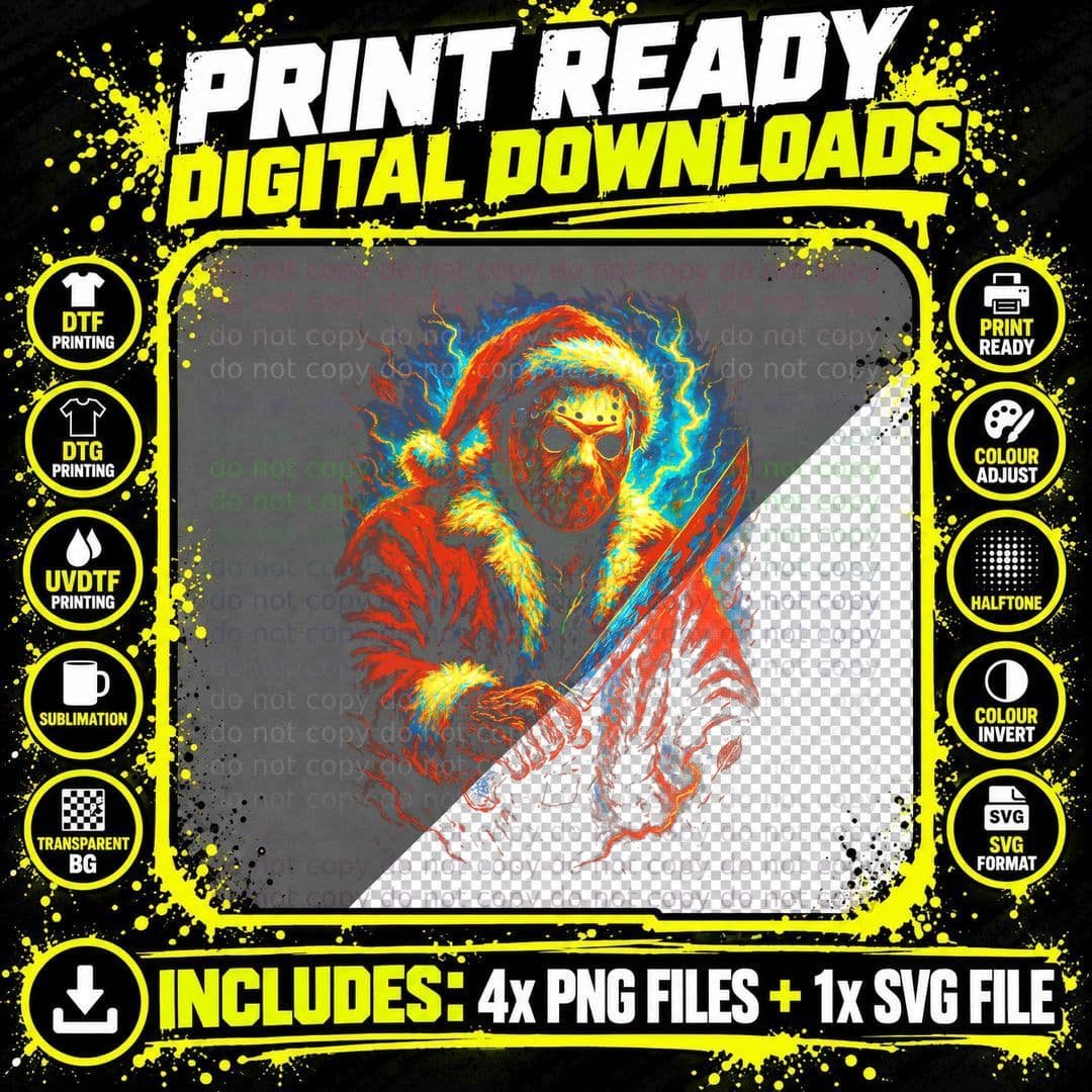 Fire Santa Explosion Red Yellow Blue Halftone Distressed Png SVG Digital Bundle