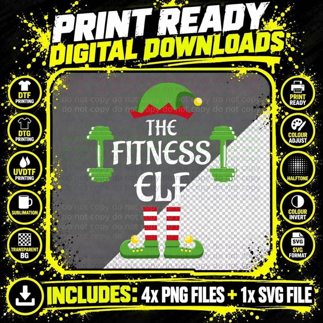 Fitness Elf Family Matching Group Christmas Sporty Png SVG Digital Bundle