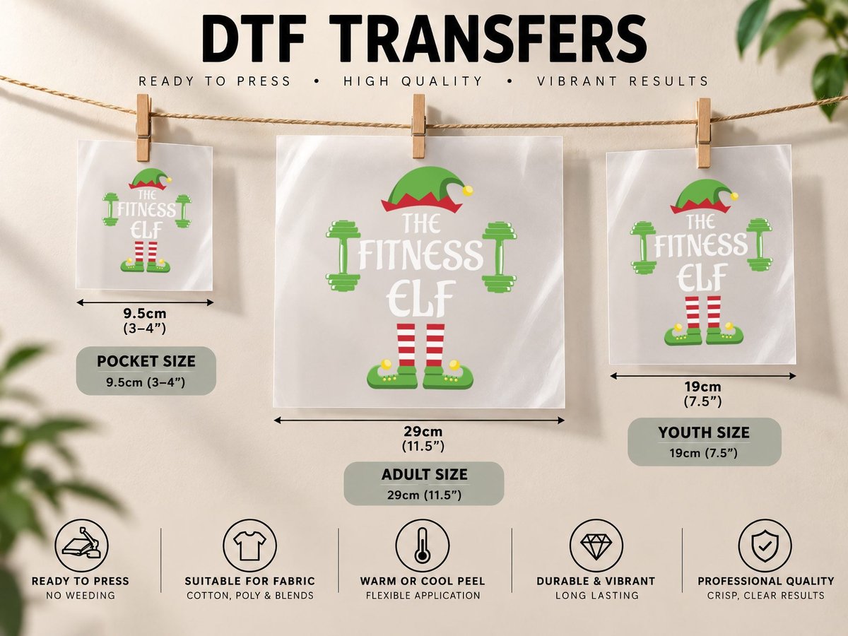 Fitness Elf Family Matching Group Christmas Sporty, Holiday DTF Transfer Iron On