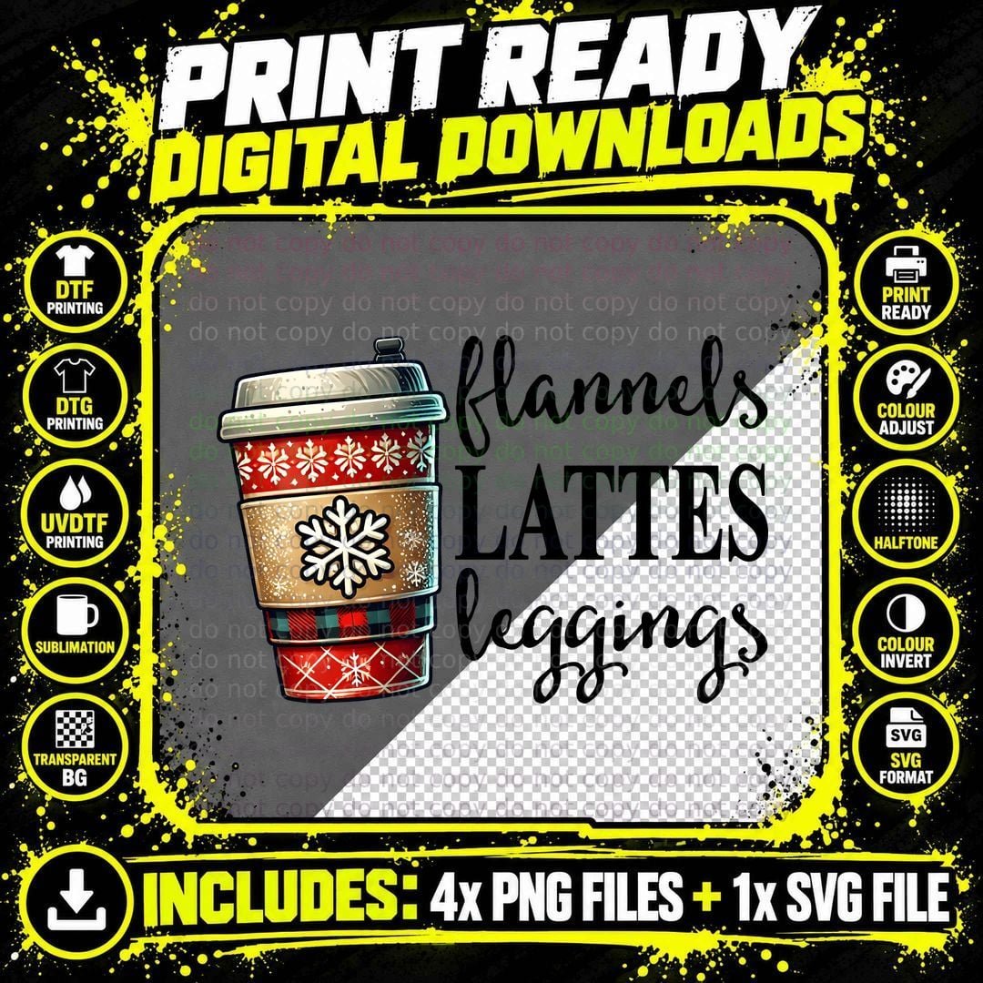 Flannels Lattes Leggings Winter T-Shirt Png SVG Digital Bundle