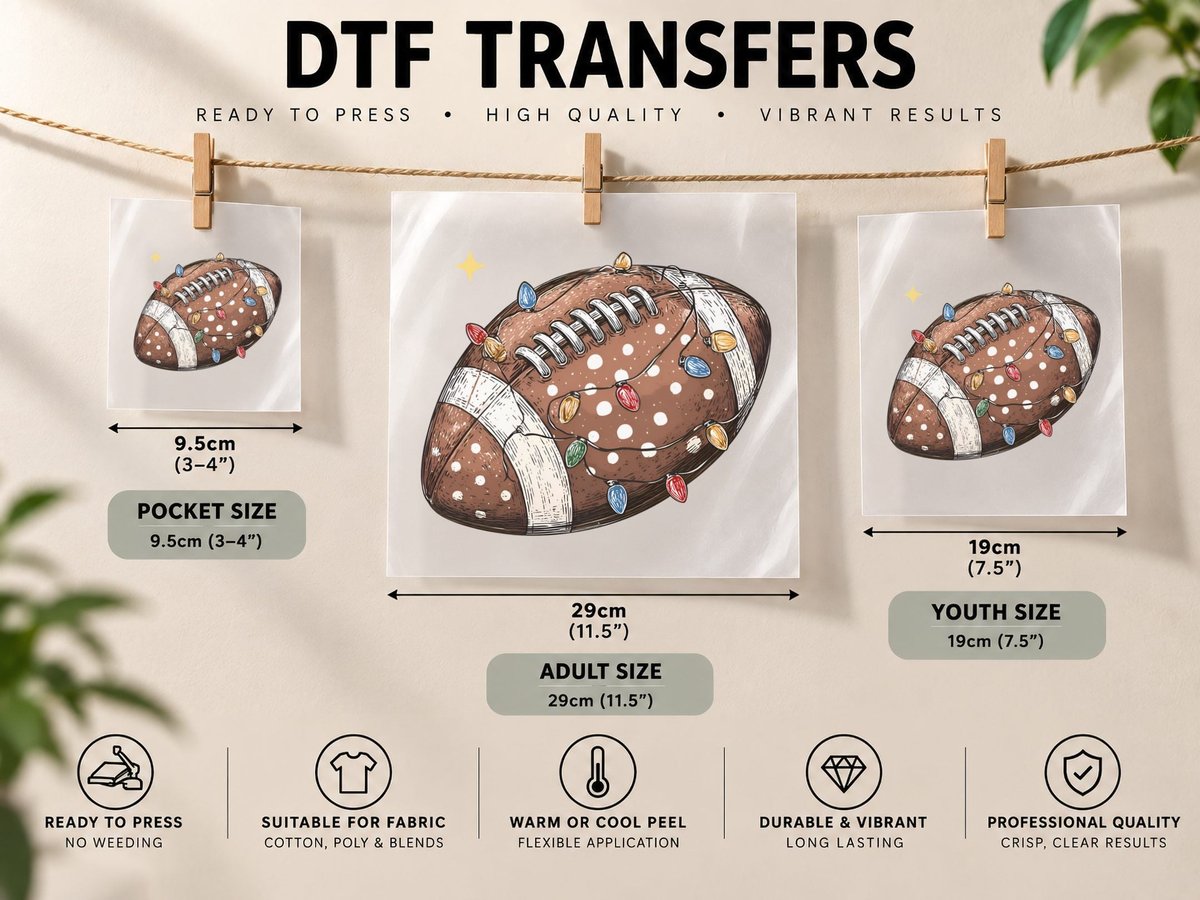 Football Adorned with Christmas Lights Football DTF Transfer Iron On