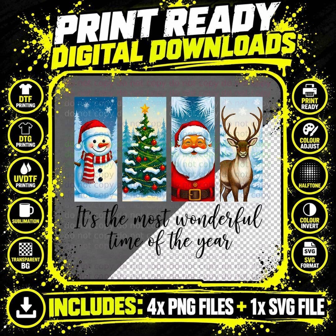 Four Holiday Characters Christmas T-Shirt Png SVG Digital Bundle