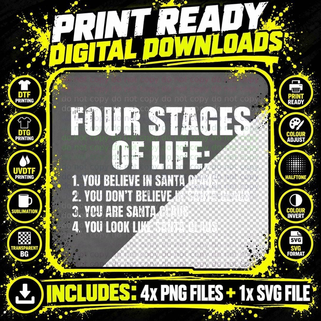 Four Stages of Life Santa Fathers Day Funny Dad Papa Png SVG Digital Bundle