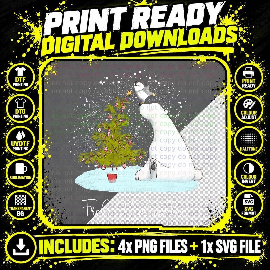 Frohe Weihnachten - Cute Polar Bear Penguin Christmas Png SVG Digital Bundle