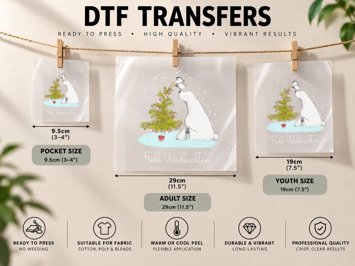 Frohe Weihnachten - Cute Polar Bear Penguin Christmas DTF Transfer Iron On