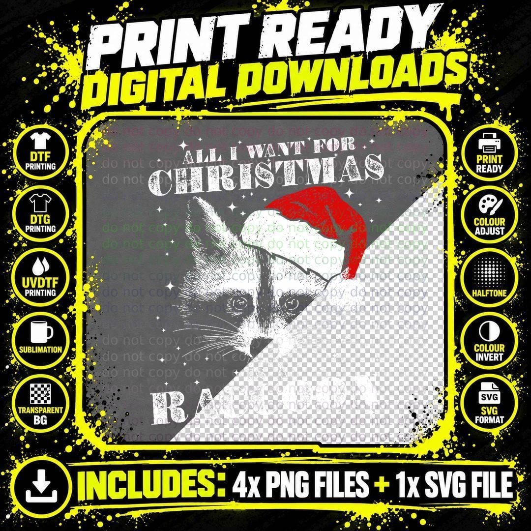 Funny All I Want for Christmas Is a Raccoon Lovers Meme Png SVG Digital Bundle