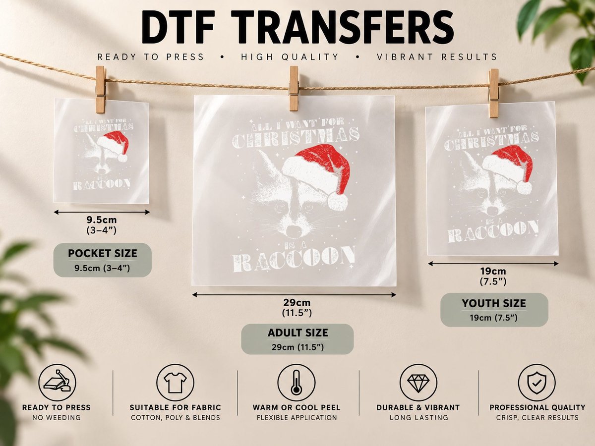 Funny All I Want for Christmas Is a Raccoon Lovers Meme DTF Transfer Iron On