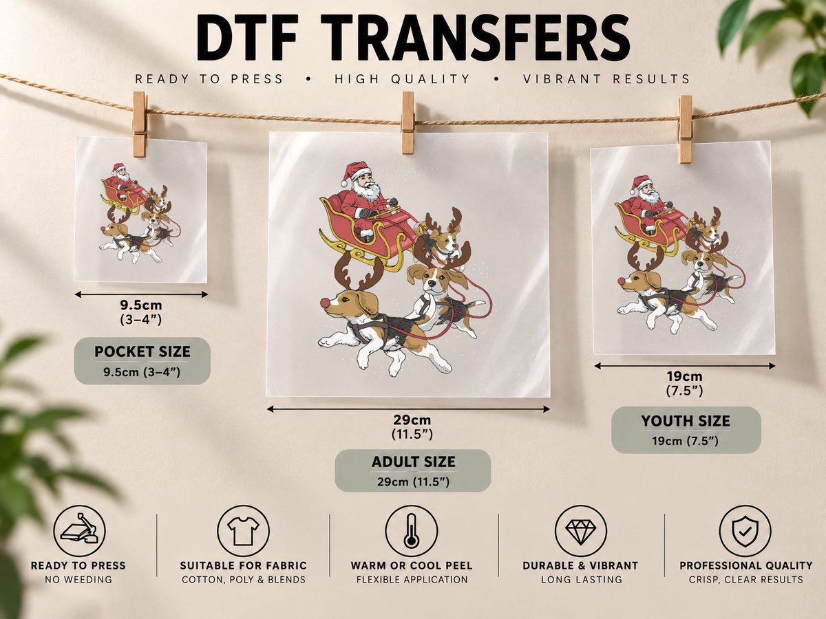 Funny Beagle Christmas for Cute Dog Lovers DTF Transfer Iron On
