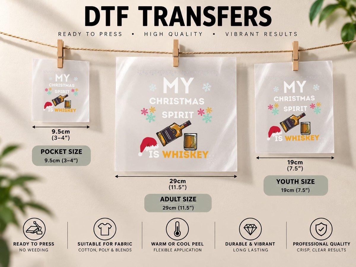 Funny Christmas Drinking Whiskey Liquor Drinker Saying DTF Transfer Iron On