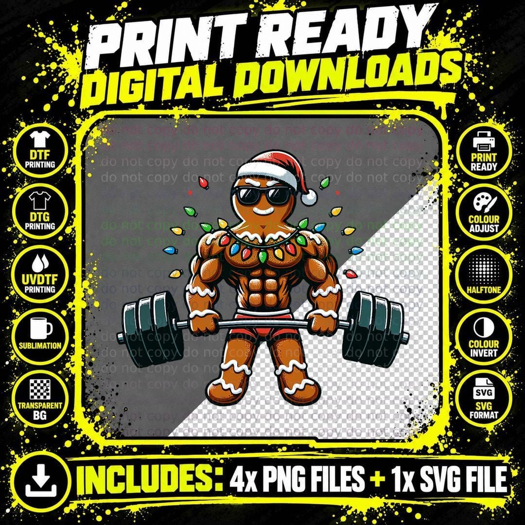 Funny Gym Workout Gingerbread Man Kids Boys Mens Png SVG Digital Bundle