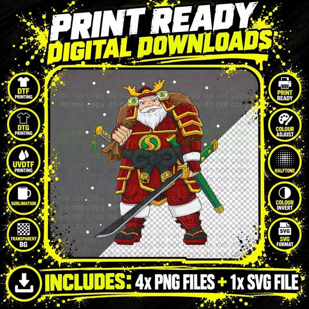 Funny Japanese Samurai Santa Claus Christmas Png SVG Digital Bundle