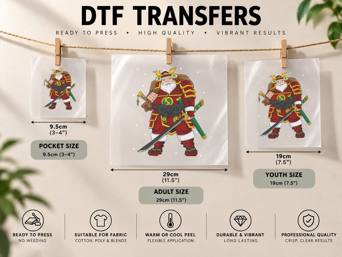 Funny Japanese Samurai Santa Claus Christmas, Holiday Gift DTF Transfer Iron On