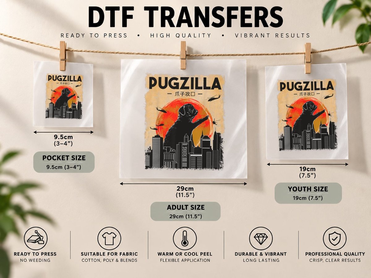 Funny Pug Dog Pugzilla Christmas Gifts for Pug Lover Men DTF Transfer Iron On