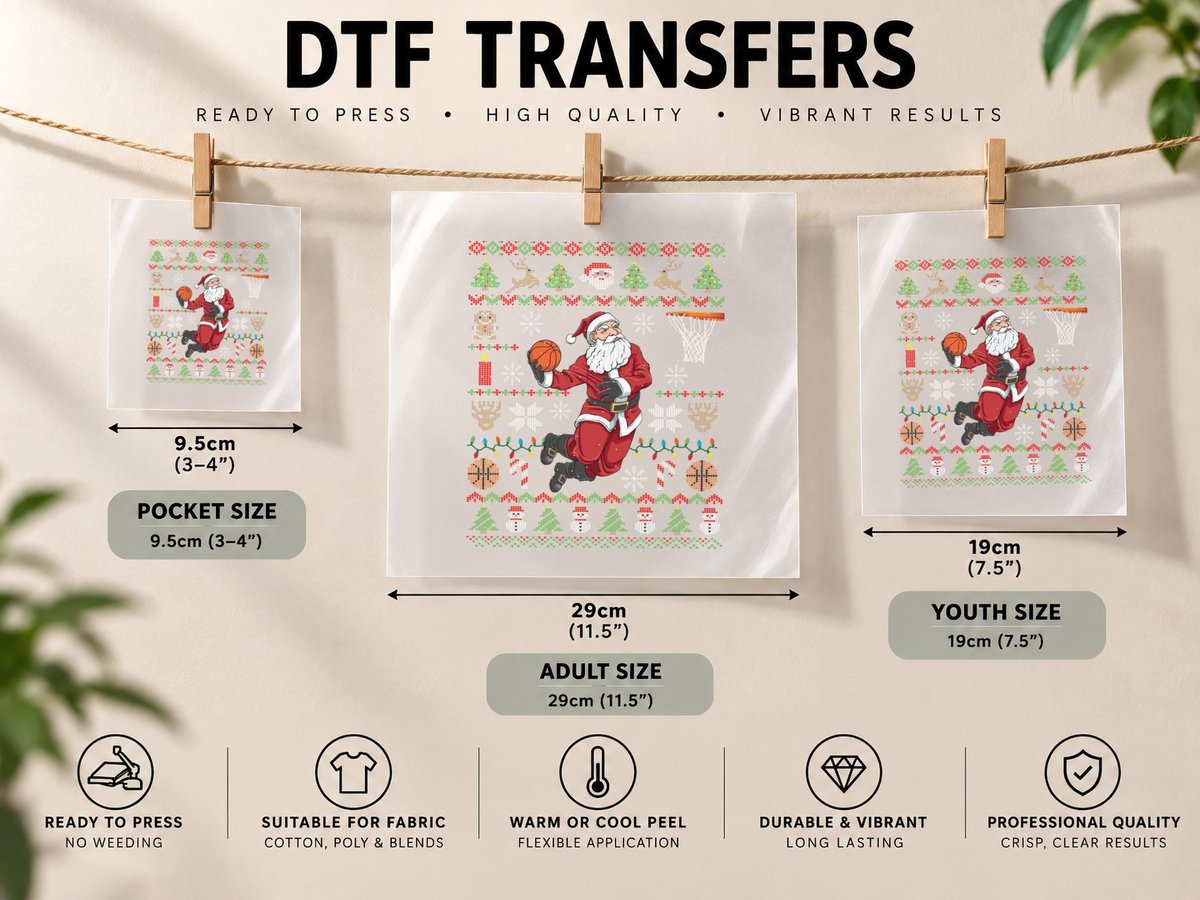 Funny Santa Ugly Christmas Basketball Dunking DTF Transfer Iron On