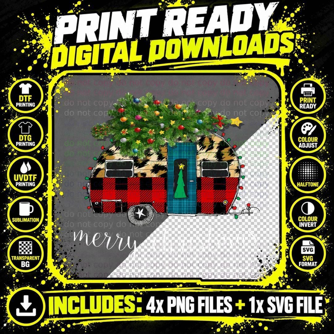 Funny Truck Camping Camper Christmas Buffalo Plaid Png SVG Digital Bundle
