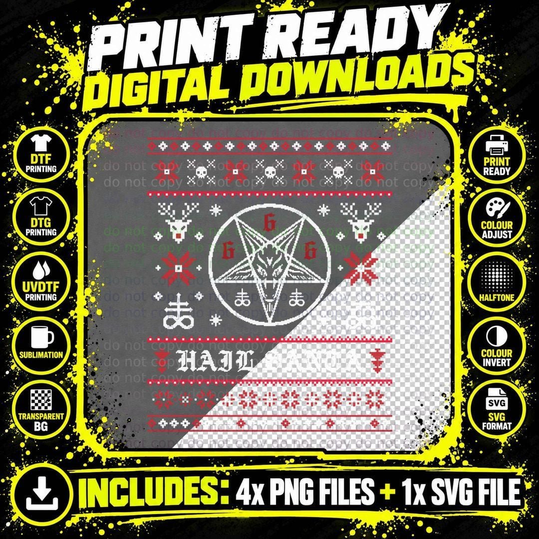 Funny Ugly Christmas Hail Santa Pentagram - Png SVG Digital Bundle
