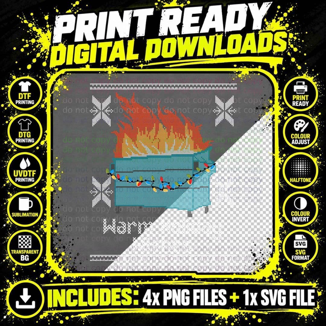 Funny Ugly Christmas Warm Holiday Wishes Dumpster Fire Png SVG Digital Bundle