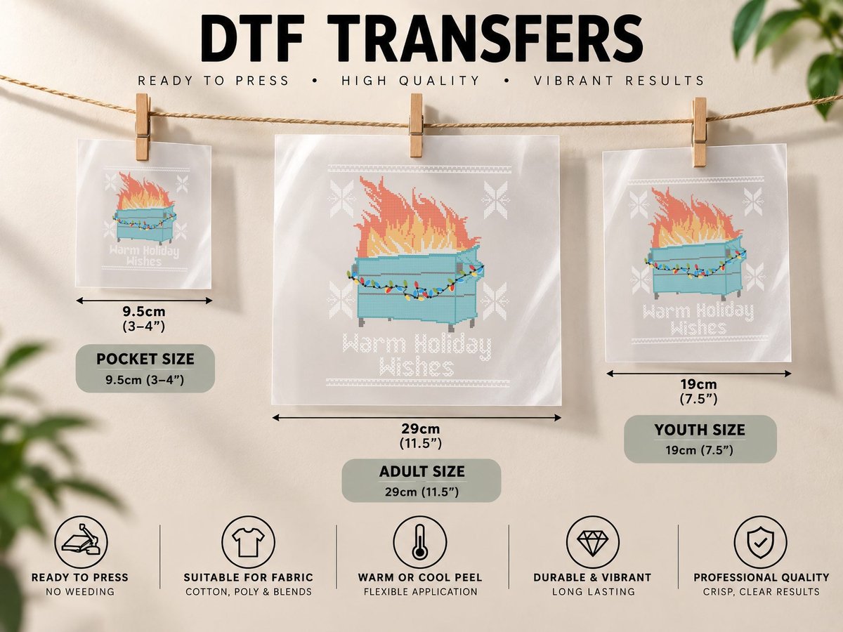 Funny Ugly Christmas Warm Holiday Wishes Dumpster Fire DTF Transfer Iron On