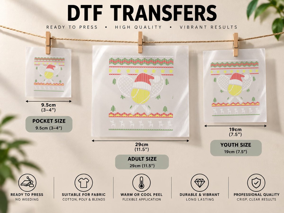 Funny Us Tennis Ugly Christmas Tennis Lover DTF Transfer Iron On