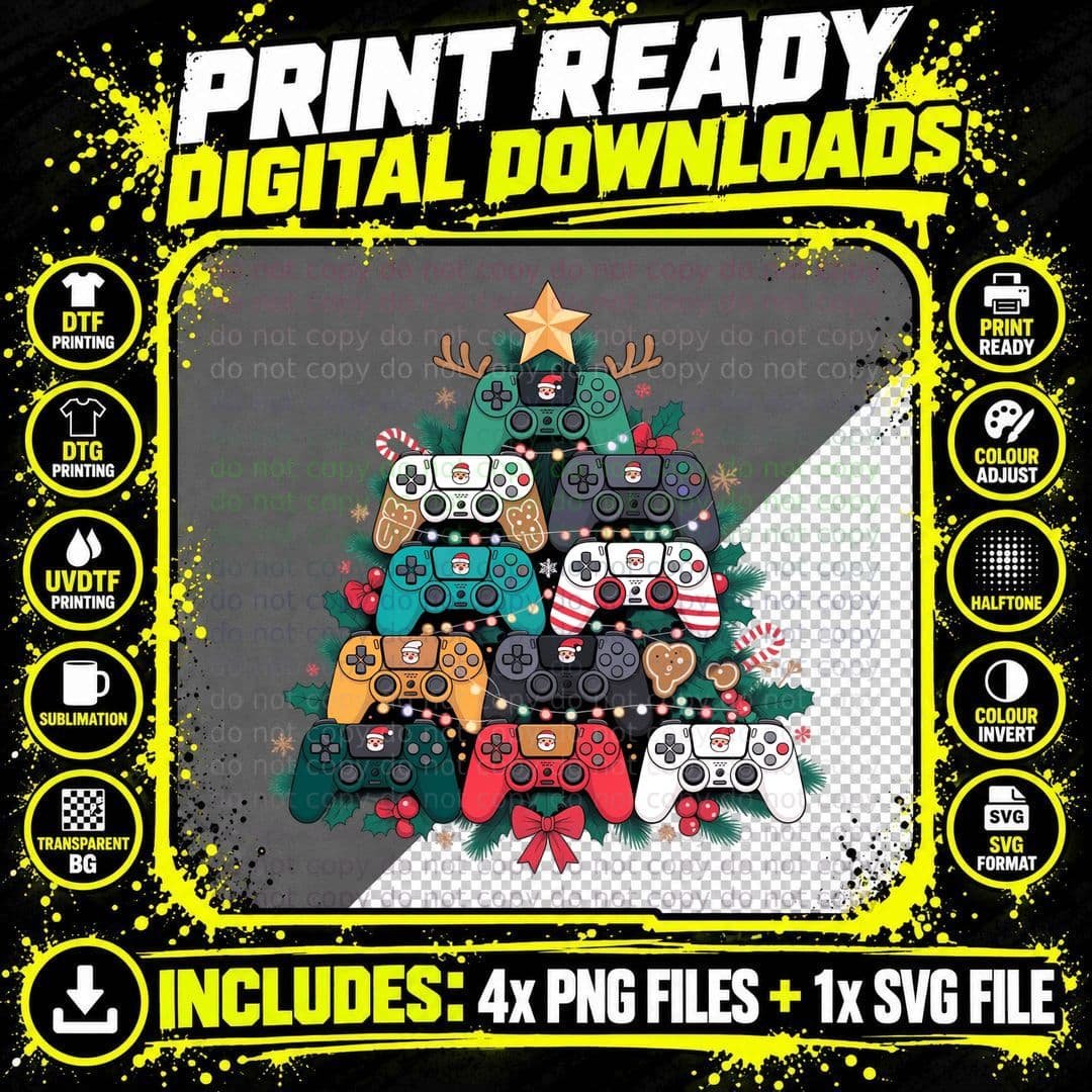 Game Controllers Christmas Tree Christmas T-Shirt Png SVG Digital Bundle