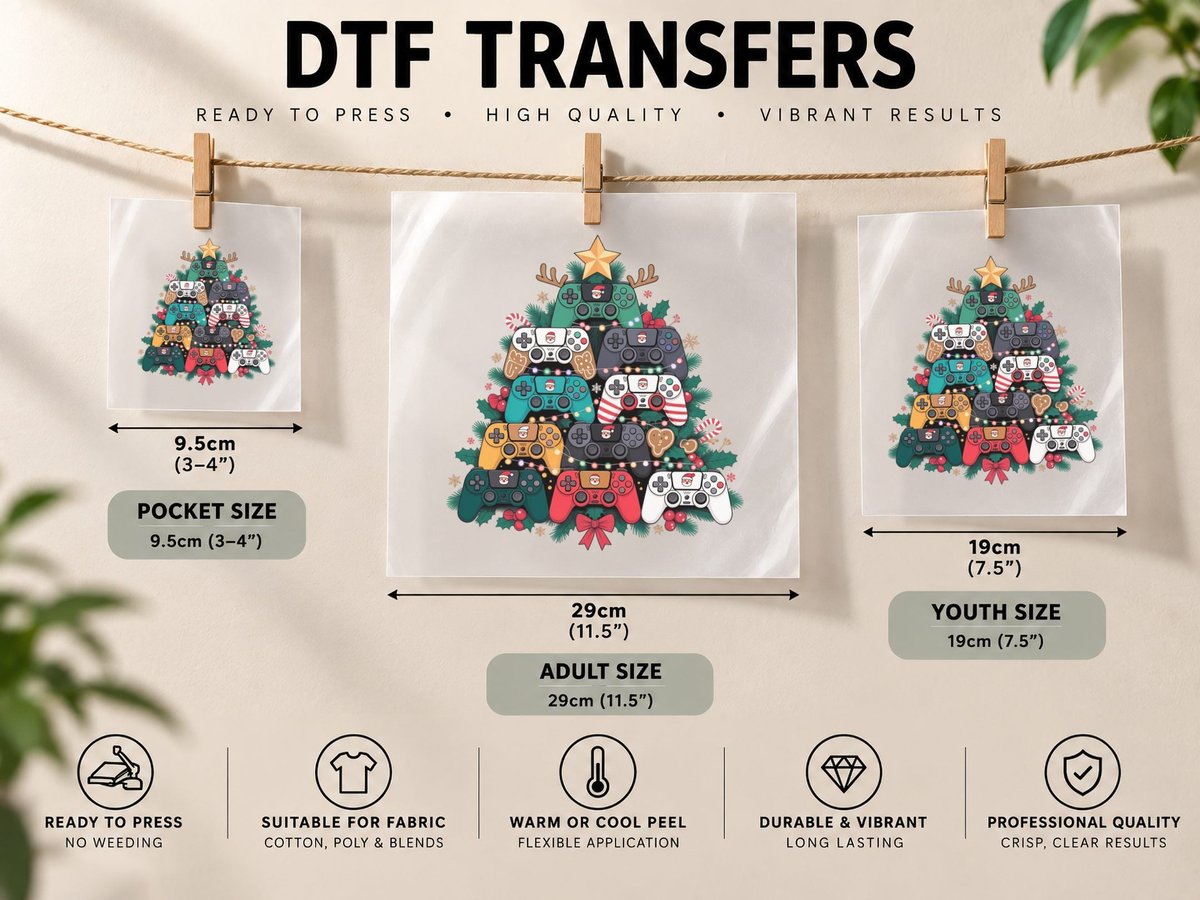Game Controllers Christmas Tree Christmas DTF Transfer Iron On