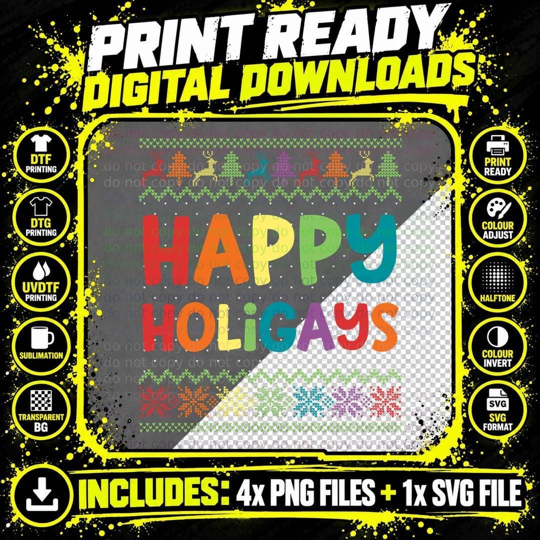 Gay Christmas Funny LGBT Happy Holigays Rainbow Party Png SVG Digital Bundle
