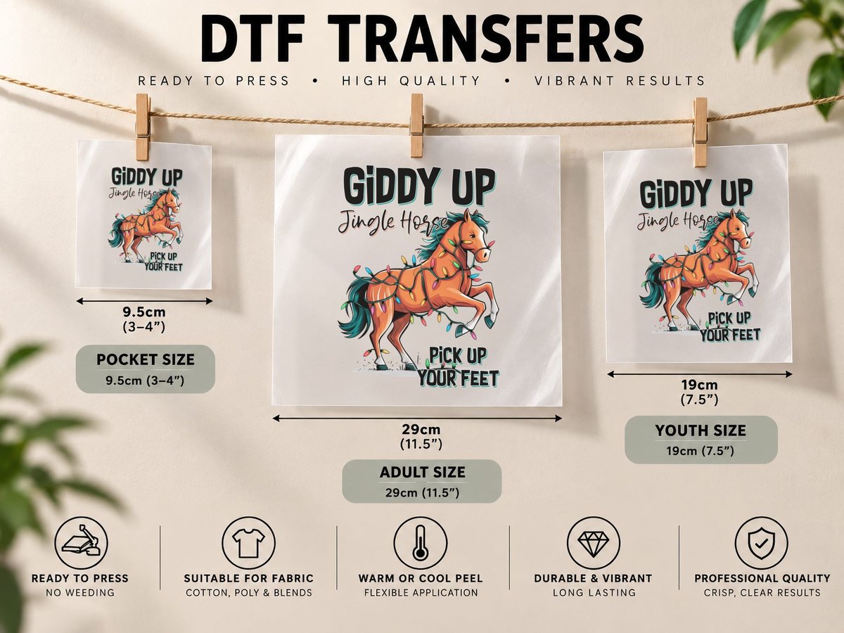 Giddy up Jingle Horse Pick up Your Feet Horse DTF Transfer Iron On