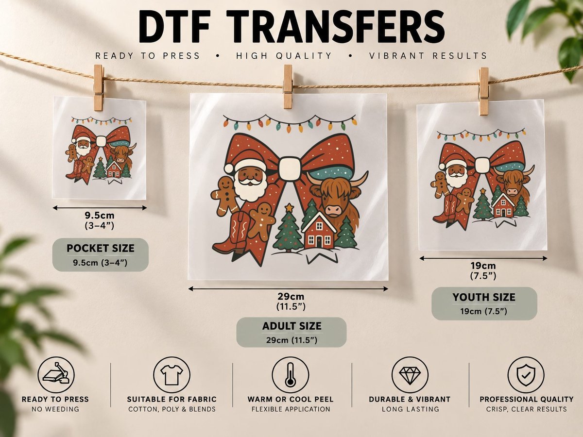Gingerbread Bow Festive Christmas, Funny Xmas Graphic DTF Transfer Iron On