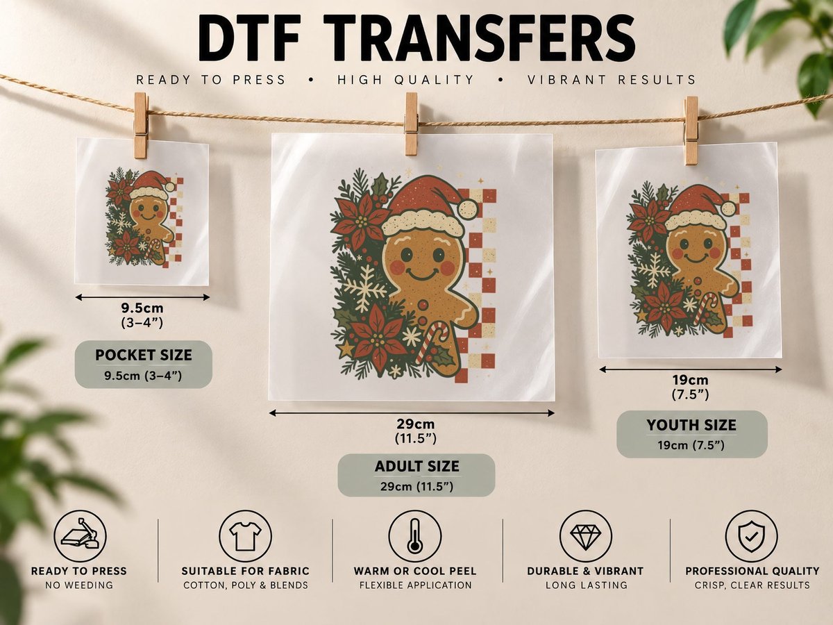 Gingerbread Character with Details Christmas DTF Transfer Iron On