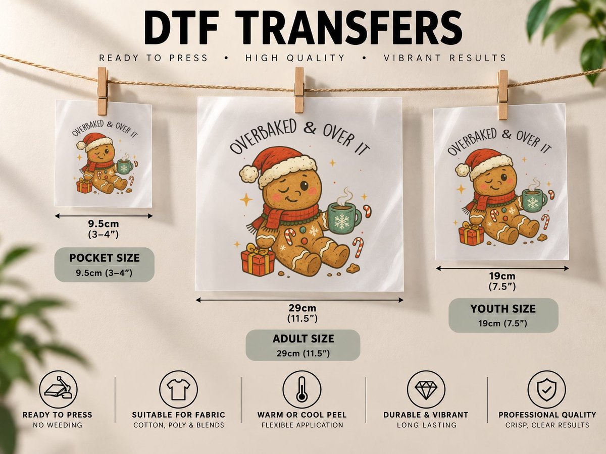 Gingerbread Cookie Illustration Christmas DTF Transfer Iron On