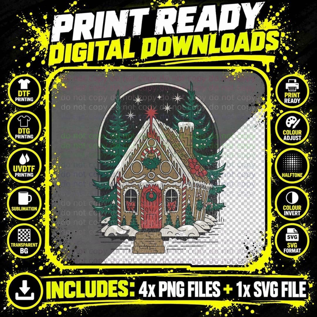 Gingerbread House Forest Scene Christmas T-Shirt Png SVG Digital Bundle