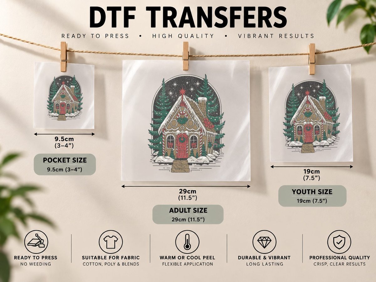 Gingerbread House Forest Scene Christmas DTF Transfer Iron On