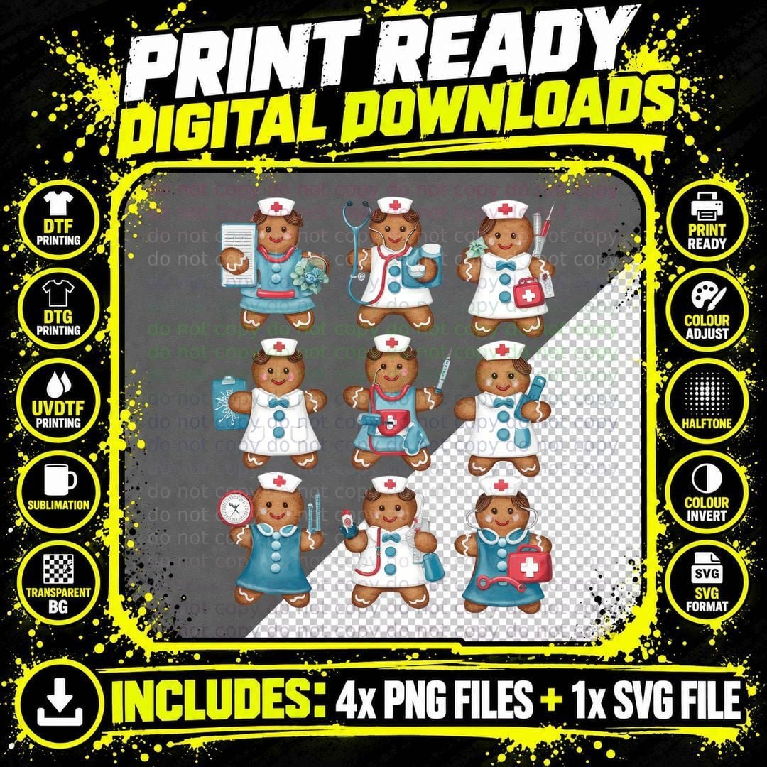 Gingerbread Nurse Healthcare Workers Christmas T-Shirt Png SVG Digital Bundle
