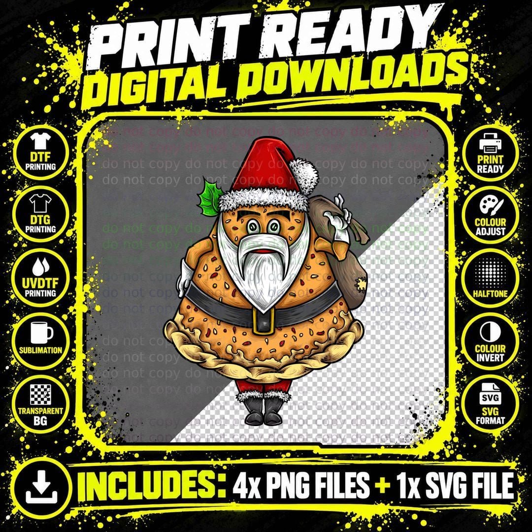 Gingerbread Santa Festive Character White T-Shirt Png SVG Digital Bundle