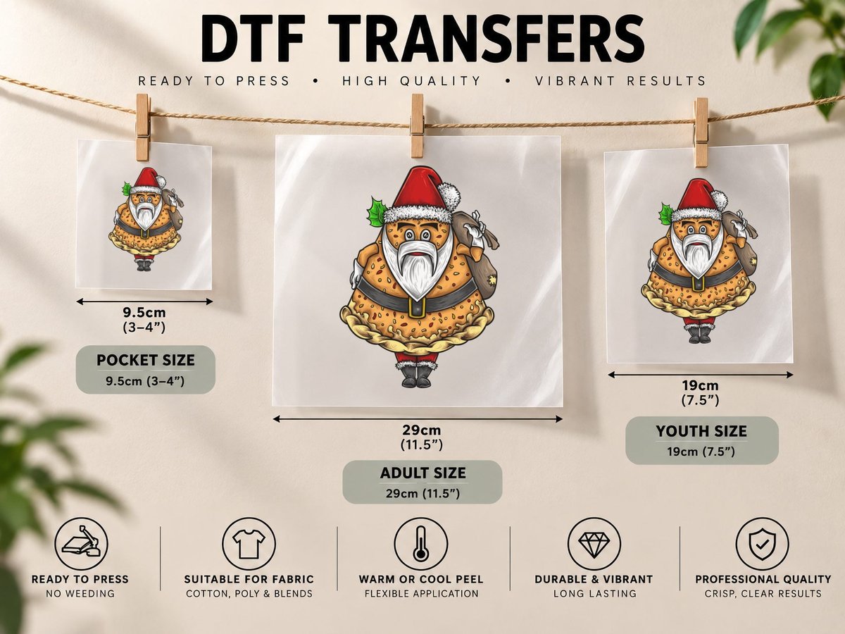 Gingerbread Santa Festive Character White DTF Transfer Iron On