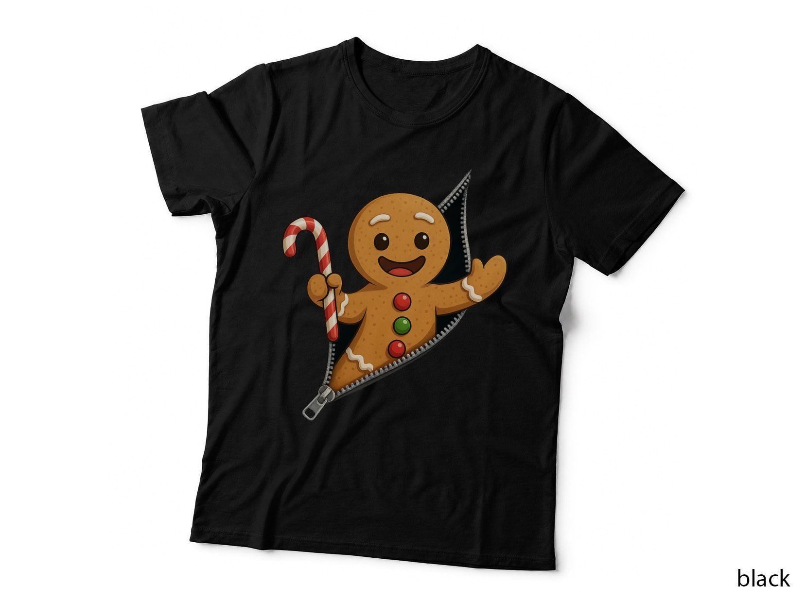 Gingerbread Zipper Fun Pose Christmas T-Shirt, Funny Xmas Graphic Tee