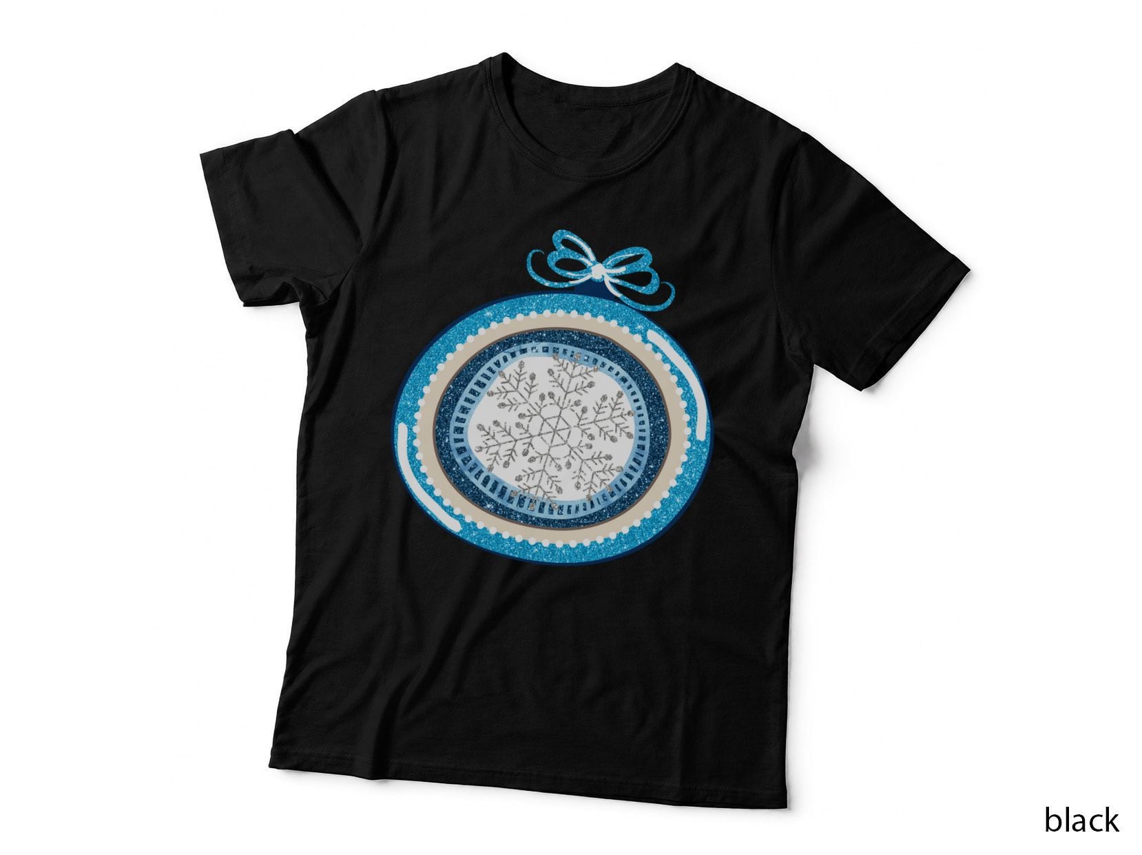 Glittery Blue Christmas Ornament with Snowflakes Winter T-Shirt
