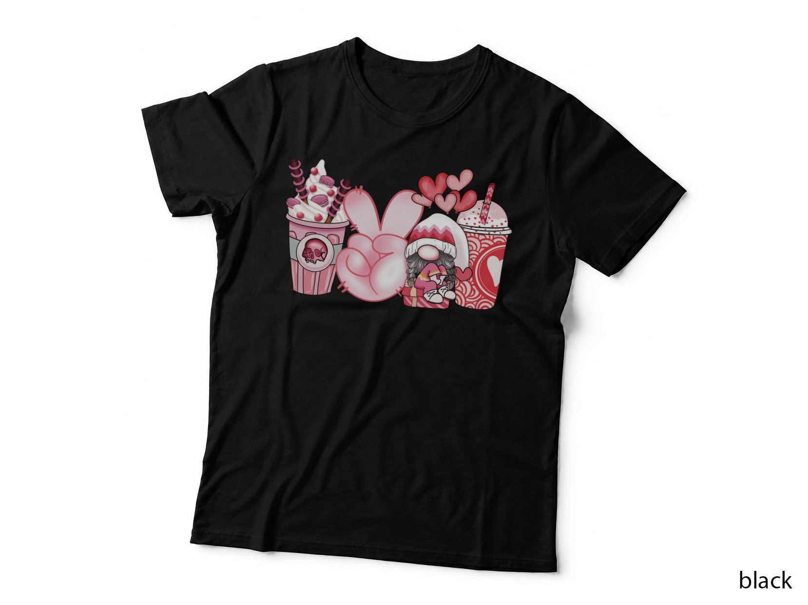 Gnome Birthday Character Coffee Cups Hearts Festive T-Shirt