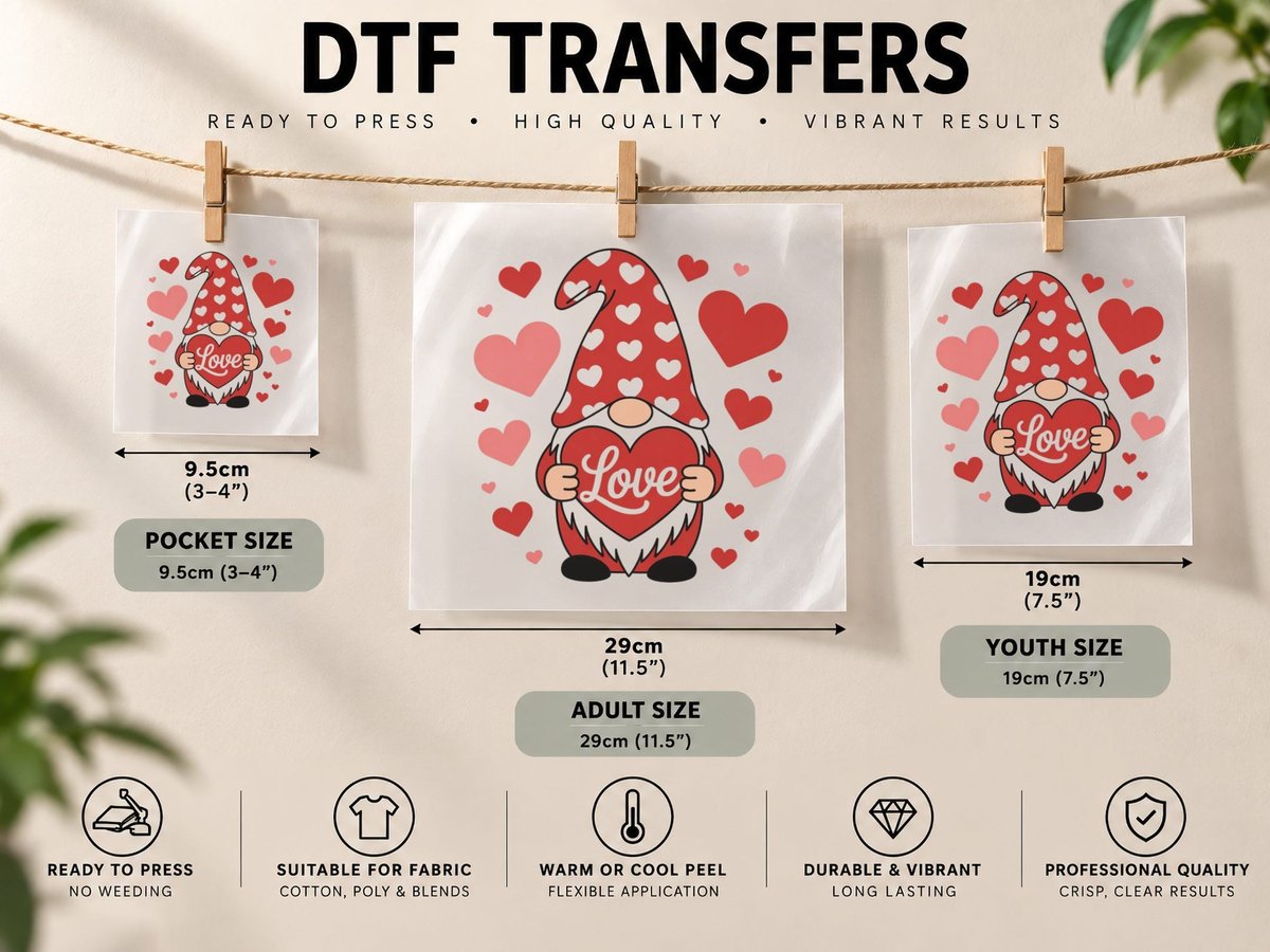 Gnome Love Holding Heart Cute Festive DTF Transfer Iron On