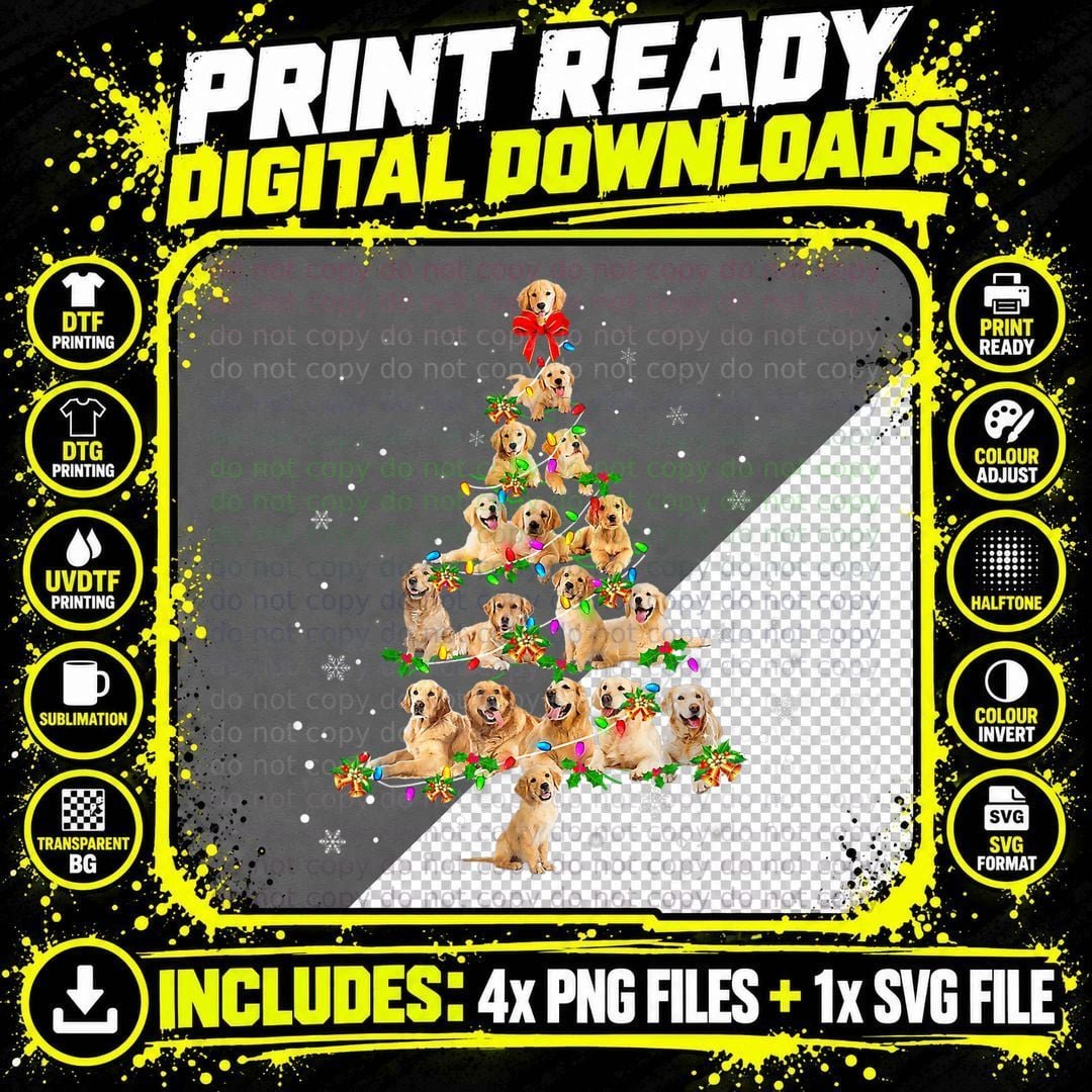 Golden Retriever Christmas Tree Noel Xmas Gift Dog Mom Png SVG Digital Bundle