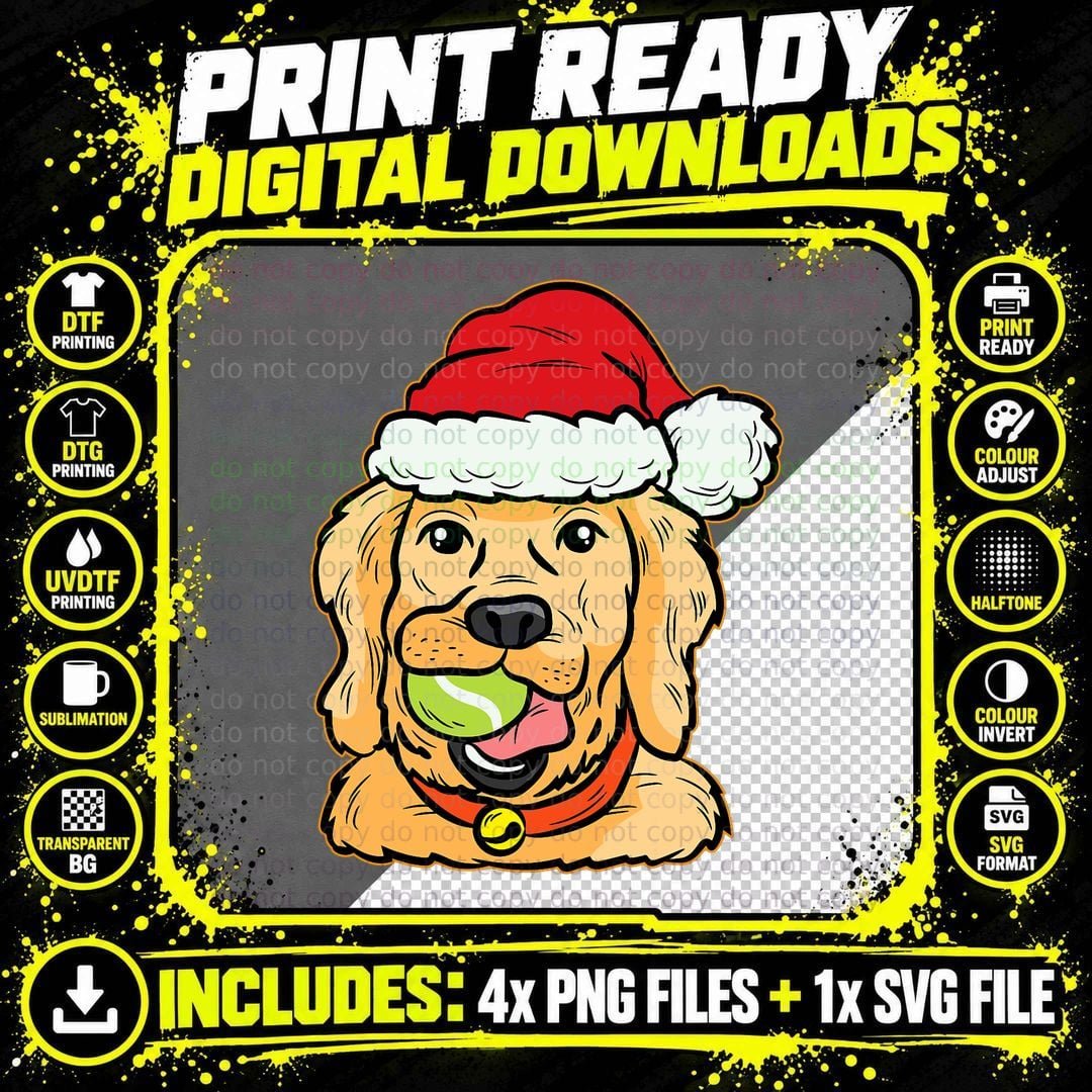 Golden Retriever Tennis Ball Christmas Pajama Dog Puppy Png SVG Digital Bundle