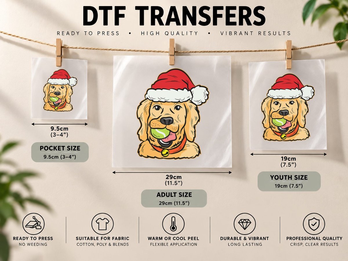 Golden Retriever Tennis Ball Christmas Pajama Dog Puppy DTF Transfer Iron On