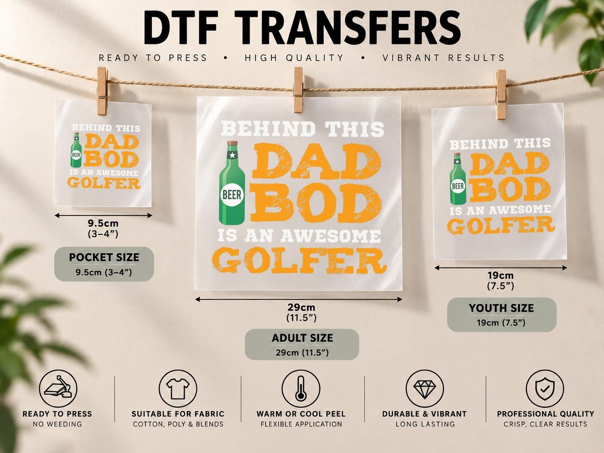 Golf Dad Bod Funny Fathers Day Gifts Birthday Christmas DTF Transfer Iron On