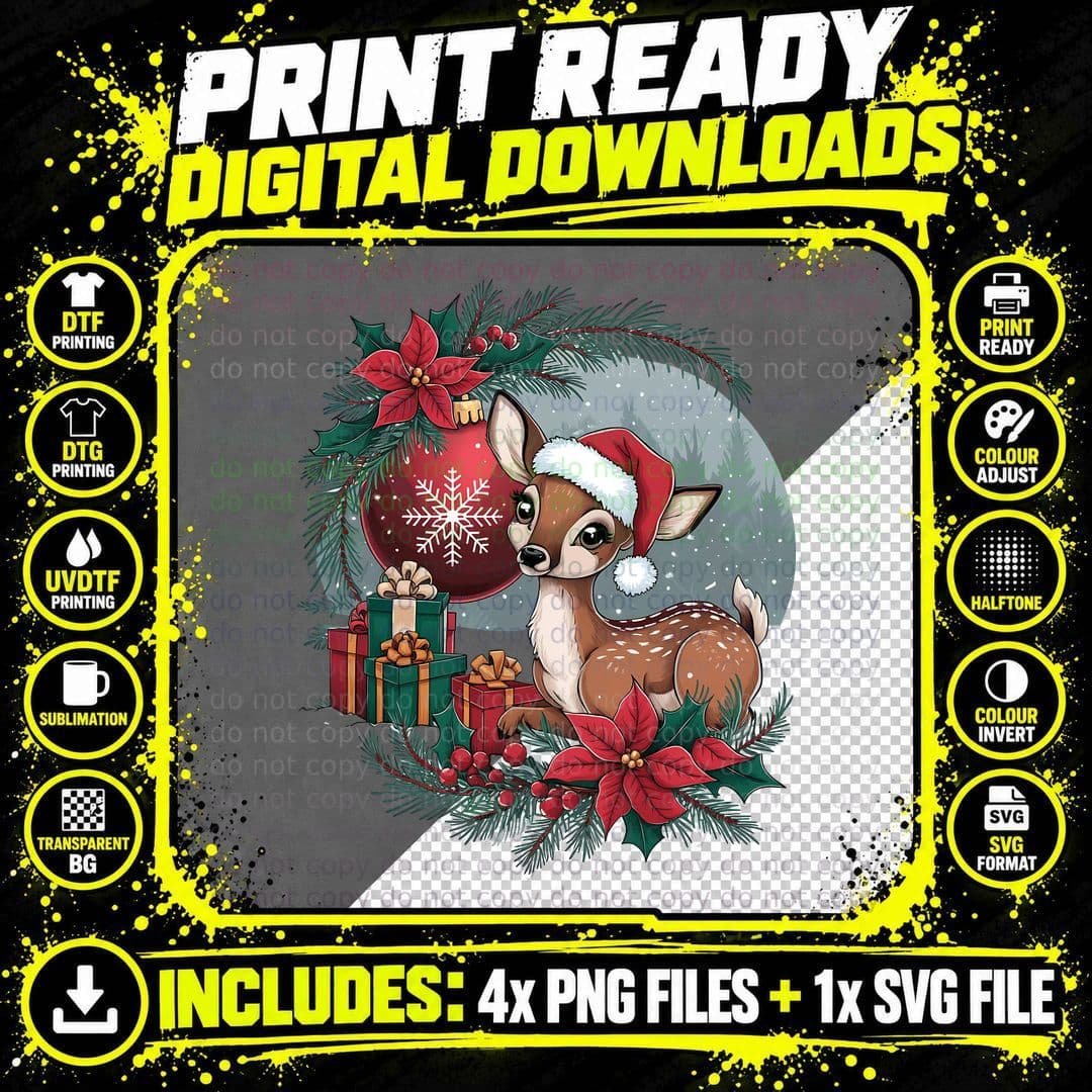 Goose Antlers Lights Festive Christmas T-Shirt Png SVG Digital Bundle