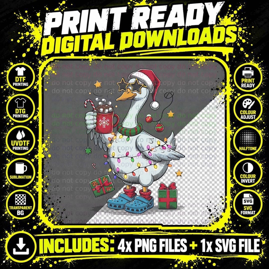 Goose Santa Hat Lights Christmas T-Shirt Png SVG Digital Bundle