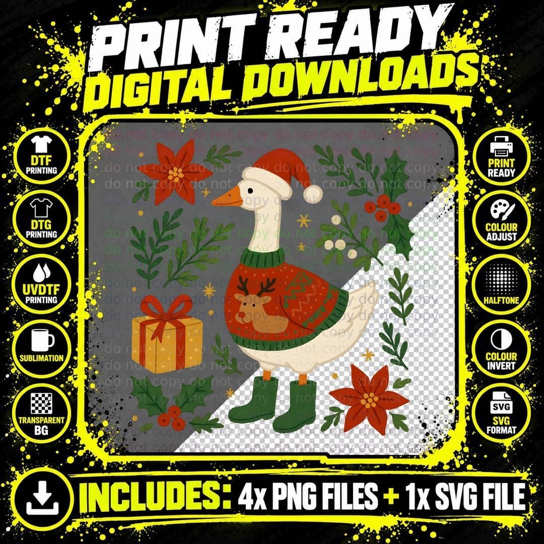 Goose Sweater Gifts Flowers Christmas T-Shirt Png SVG Digital Bundle
